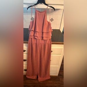 Size 4 Gianni Bini rose color ruffled wide leg jumpsuit w/spaghetti straps. NWT.